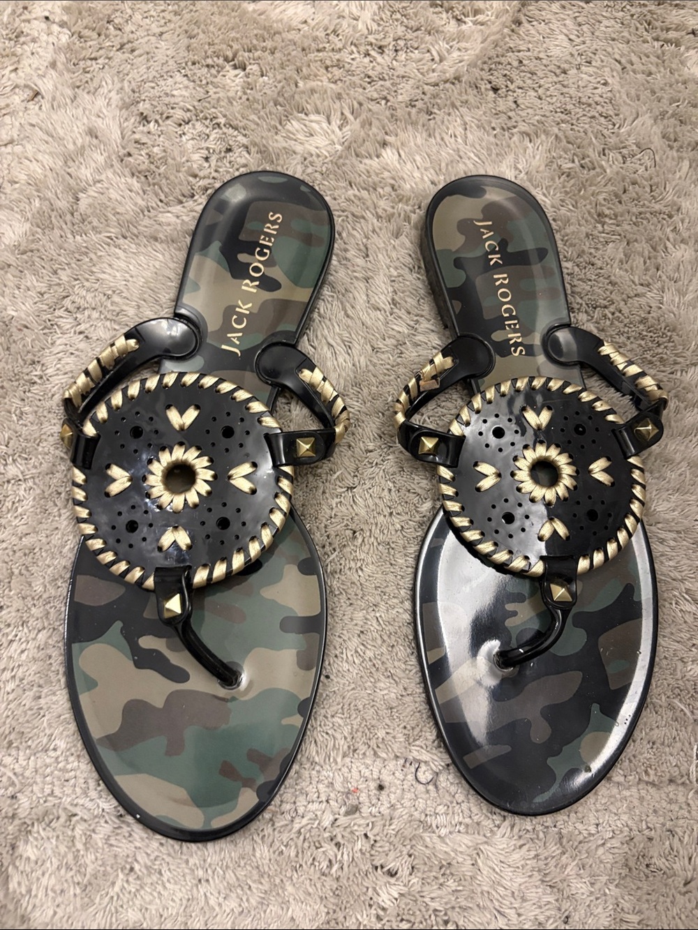 Jack Rogers Black & Olive Braided Logo Sandals